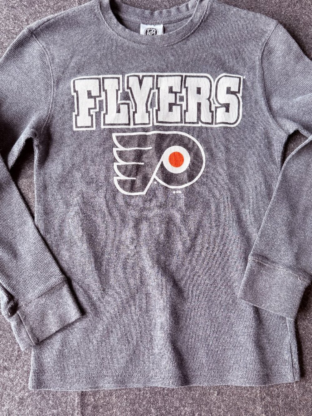 Philadelphia Flyers Thermal Shirt Adult Small Gray Waffle Knit NHL